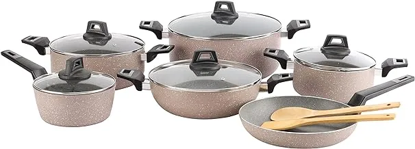 Delcasa DC2283 Marble Coated Non Stick Cookware 13-Pieces Set, Pink