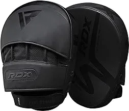 RDX Boxing Pads Focus Mitts, Convex Skin Leather Curved Hand Pad with Adjustable Strap, Hook and Jab Hand Strike Shield for MMA, Martial Arts, Punching Target, Muay Thai Training Matte Black