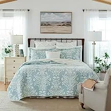Laura Ashley - Rowland Collection - Quilt Set - 100% Cotton, Reversible, All Season Bedding with Matching Shams, Pre-Washed for Added Comfort, King, Blue