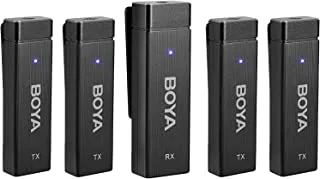 BOYA by-W4 Wireless Lavalier Microphones للكاميرات وكاميرات الفيديو DSLR Phone ، 4 أجهزة إرسال ، عمر بطارية 7 ساعات ، نقل 98 قدمًا ، ميكروفون لاسلكي للتسجيل عبر الفيديو