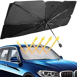 غطاء مظلة السيارة من الشمس ، غطاء شمس قابل للطي للزجاج الأمامي ، يحافظ على سيارتك باردة وخالية من التلف ، يحجب أشعة الشمس فوق البنفسجية الحرارية - 57x31 بوصة