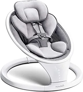 Munchkin Electric Baby Bouncer Chair, Bluetooth Enabled Baby Swing Chair, Baby Rocker & Gentle Baby Bouncing Chair, Newborn Baby Hammock, Portable Soothing Baby Chair with Motion & Sounds - Grey/White