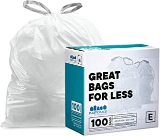 Plasticplace Custom Fit Trash Bags simplehuman (x) Code E Compatible (100 Count) White Drawstring Garbage Liners 5.2 Gallon / 20 Liter 18.75