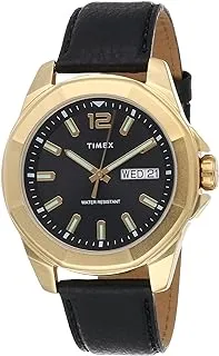 Timex Men's Essex Avenue Day-Date 44mm TW2U82100VQ Quartz Watch, Black/Gold-Tone