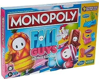 لعبة لوحة Monopoly Fall Guys Ultimate Knockout Edition للاعبين من سن 8 سنوات فما فوق ، Dodge Interactive Obstacles ، تتضمن Knockout Die