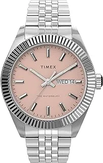 Timex Men's Waterbury Legacy Day-Date 41mm TW2V17800VQ Quartz Watch, Silver-Tone/Pink