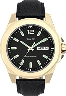 Timex Men's Essex Avenue Day-Date 44mm TW2U82100VQ Quartz Watch, Black/Gold-Tone
