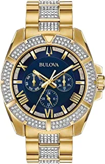 Bulova Men's Crystals Phantom Gold Tone Stainless Steel 6-Hand Multi-Function Quartz Watch Style: 98C128, Blue, Crystal Octava Multi-Function Gold-Tone Stainless Steel Bracelet Crystal