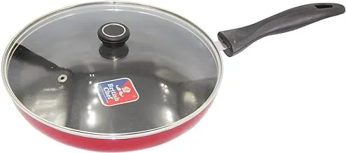 BRITISH CHEF Nonstick Flat Fry Pan with lid Red/Black 24CM BC159