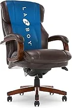 La-Z-Boy Fairmont Big and Tall Executive Office Chair with Memory Foam Cushions, High-Back with Solid Wood Arms and Base, Bonded Leather, Biscuit Brown