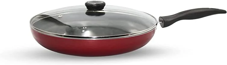 BRITISH CHEF Nonstick Flat Fry Pan with lid Red/Black 28CM BC160