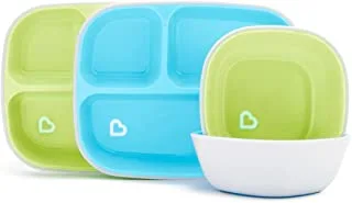 Munchkin Splash Toddler Divided Plate and Bowl Dining Set 4-Pieces, Blue/Green