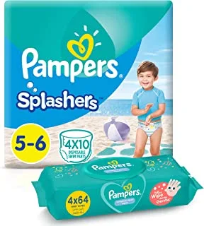 Pampers Splashers, Size 5-6, 40 Diapers Pants + 256 Complete Clean Baby Wet Wipes