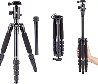 SIRUI AM-005K 51.97″Aluminum Central Column Tripod, D-10K 360°Panorama Ball Head for DSRL Camera, Folded Height 12.4', Load up to 11 lbs-Black