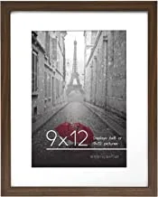 Americanflat 9x12 Picture Frame in Walnut - Displays 6x8 With Mat and 9x12 Without Mat - Composite Wood with Shatter Resistant Glass - Horizontal and Vertical Formats for Wall