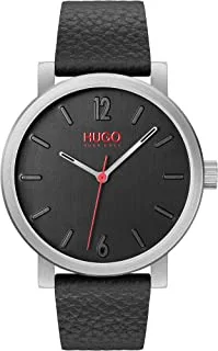 ساعة هوغو #RASE للرجال كوارتز من الفولاذ المقاوم للصدأ وسوار جلدي كاجوال ، اللون: أسود (موديل: 1530115) ، أسود ، ساعة كوارتز