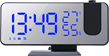 Digital Projection Alarm Clock with Mirror Surface 4-in-1 180 Degree Projector Clock Indoor Temperat