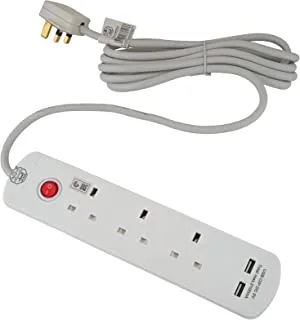 ALSAIF 2990W Electrical Extension Socket slots3 with 5M, 2 USB Port, White, E06305 2 Years warranty