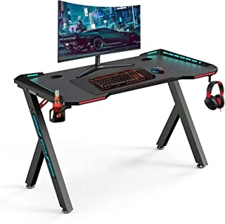 Joyzzz Gaming Desk - Computer Desk with LED 47 inch/120cm Gaming Computer Table Black Gamer Table with Cable Management Box Cup Holder and Headphone Hook Office Computer Desk Gamer Tables