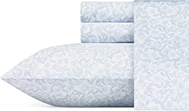Laura Ashley Home - King Sheets, Soft Sateen Cotton Bedding Set - Sleek, Smooth, & Breathable Home Decor (Blossoming Blue, King)