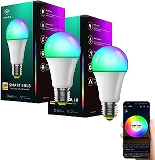10W Smart Wi-Fi Bluetooth Bulb Works With Alexa Google Assistant and IFTTT With 16Millions Colors Dimmable Light 8 Different Modes Power Saving and Much More A Must Have Smart Gadget, Set Of 2 Pieces