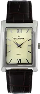 Peugeot Men's Textured Roman Numeral Dial Leather Strap Classic Dress Watch
