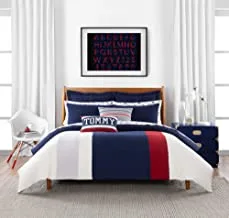 Tommy Hilfiger Clash of '85 Stripe Bedding Collection مجموعة غطاء لحاف ، Twin، Ivory / Navy / Red