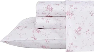 Laura Ashley Home - Queen Sheets, Soft Sateen Cotton Bedding Set - Sleek, Smooth, & Breathable Home Decor (Garden Muse Pink, Queen)