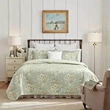 Laura Ashley - Brompton Collection - Quilt Set - 100% Cotton, Reversible, All Season Bedding, Includes Matching Sham(s), King, Serene