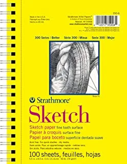 Strathmore 300 Series Sketch Paper Pad, Side Wire Bound, 5.5x8.5 inches, 100 Sheets (50lb/74g) - Artist Sketchbook for Adults and Students - Graphite, Charcoal, Pencil, Colored Pencil