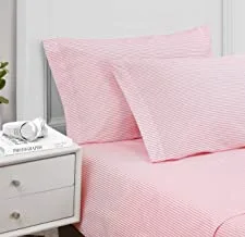 Poppy & Fritz - Queen Sheet Set, Cotton Percale Bedding Set, Crisp & Cool, Stylish Home Decor (Oxford Stripe Pink, Queen)