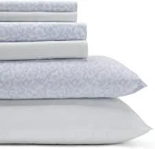 Laura Ashley - Queen Sheets, Cotton Percale 6-Piece Bedding Set, Crisp & Cool Home Decor (Belle Blue Cashmere, Queen)