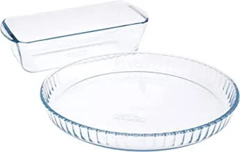 Pyrex 913353 Round and Rectangle Baking Dish 2-Pieces Set, 1.9 Liter Capacity