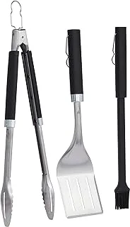 WEBER - Premium Precision 3-Piece Barbecue Grill Tool Set, 3-sided beveled edge design, non-slip grip, Includes Tongs, Spatula and Basting Brush. Black/silver 6764