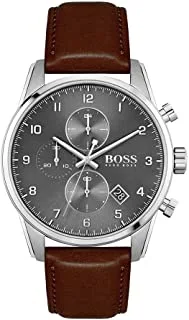 ساعة Boss للرجال من الفولاذ المقاوم للصدأ كوارتز بسوار جلدي ، بني ، 22 (موديل: 1513787) ، بني ، ساعة كوارتز
