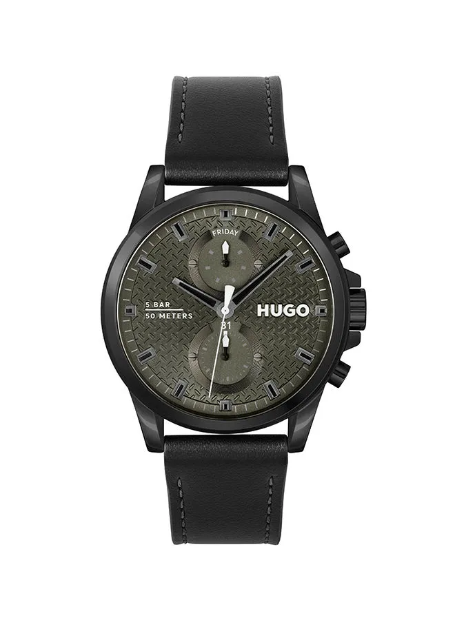 هوغو بوس ساعة يد رجالية جلد أنالوج دائرية الشكل 44 مم