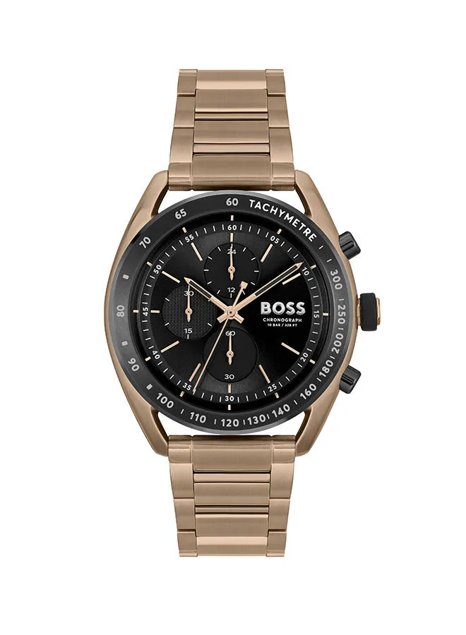 HUGO BOSS Men Chronograph Round Shape Gold Wrist Watch 44 mm