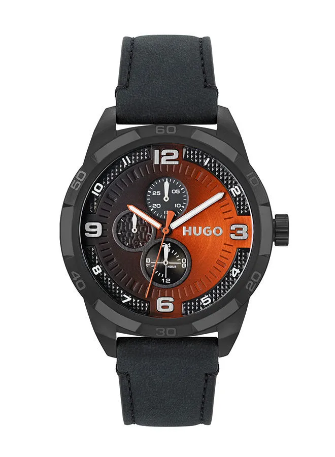 HUGO BOSS Mens Analog Round Leather Wrist Watch 1530275 - 46 mm
