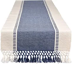 DII Dobby Stripe Woven Table Runner, 13x108 (13x113.5, Fringe Included), French Blue
