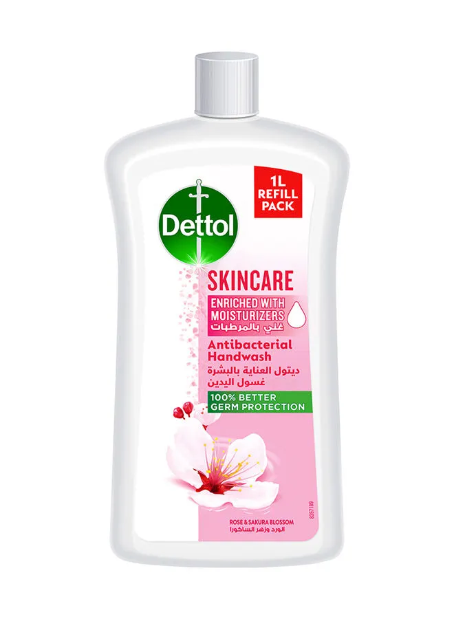 Dettol Skincare Handwash Liquid Soap Refill Rose And Sakura Blossom Fragrance 1Liters