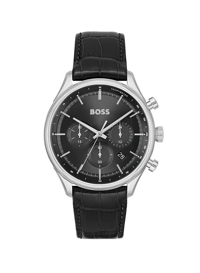HUGO BOSS Men Chronograph Round Shape Leather Wrist Watch 45 mm