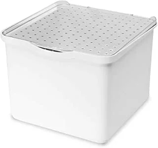 madesmart Small Stacking Lid Bin - White | STACK COLLECTION | Attached Clear Lid for Visibility | Multi-use Organizer | Non-slip Rubber Feet | BPA Free - 79030