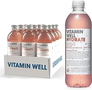 Vitamin Well Hydrate Rhubarb/Strawberry Vitamin C + D Zinc + Biotin (VW HYDRATE 500ML Pack of 12)