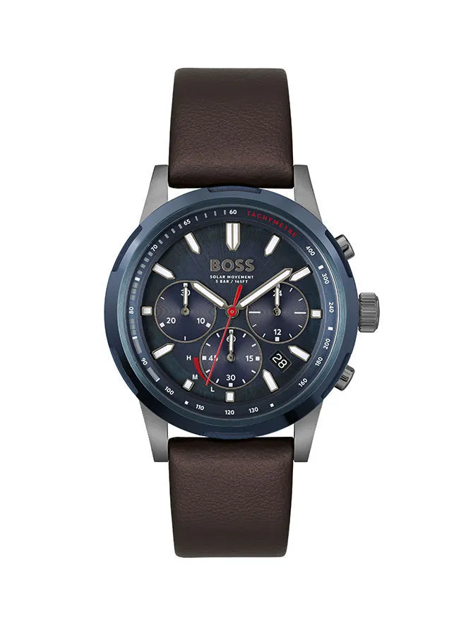 HUGO BOSS Men Chronograph Round Shape Leather Wrist Watch 44 mm