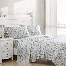 Laura Ashley Home - King Sheets, Soft Sateen Cotton Bedding Set - Sleek, Smooth, & Breathable Home Decor (Meadow Floral Blue, King)
