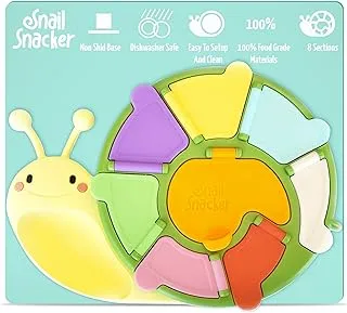 BoBaby Snail Snacker - حاوية وجبات خفيفة للأطفال بسن المشي مع 8 أقسام وغطاء | مواد خاصة بالطعام | غسالة صحون آمنة | قاعدة مانعة للانزلاق | للأطفال والرضع والمنزل والسفر | تعليمي (أصفر)