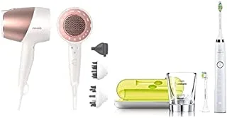 Philips Bhd827/60 Hair Dryer Prestige and Philips Sonicare Diamond Clean Electric Toothbrush White - HX9332/04