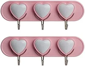 Royalford Heart Self Adhesive Sticky Hooks 2 x 3-Piece Hooks, Pink/White