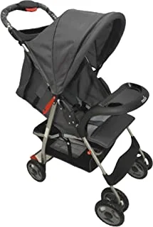 MOON Bezik One Hand Fold Travel Stroller/Pram Suitable for Newborn/Infant/Baby/Kids with Dual Tray| Leg Rest | Multi-Postion Reclining Seat Suitable For 0 Months+ (Upto 24 Kg) -Mid Grey