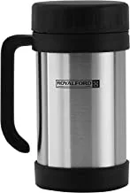 Royalford 500ML Vacuum Mug with Handle- RF11138 Double Wall Stainless Steel Body and Keeps Your Drinks Hot or Cold Leak-Proof and Portable Design Suitable for Indoor and Outdoor Use Silver